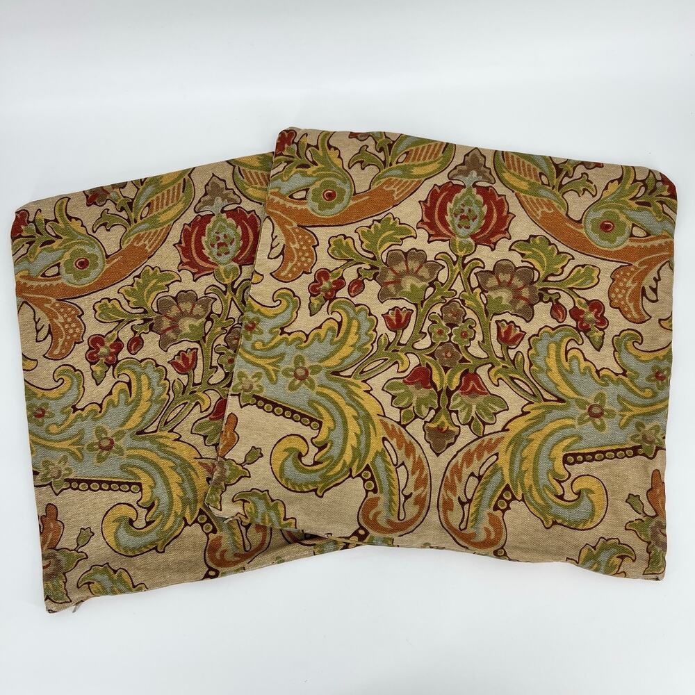 Pottery Barn Simone Paisley Linen Cotton Pillow Covers 20x20 Square Floral Zip 2